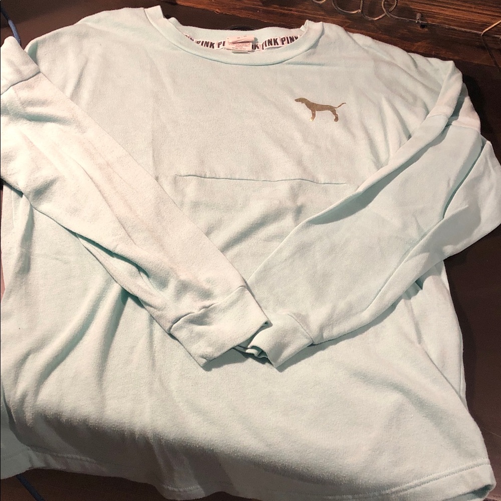 PINK Mint Green Long Sleeve Pullover with Gold Dog Logo